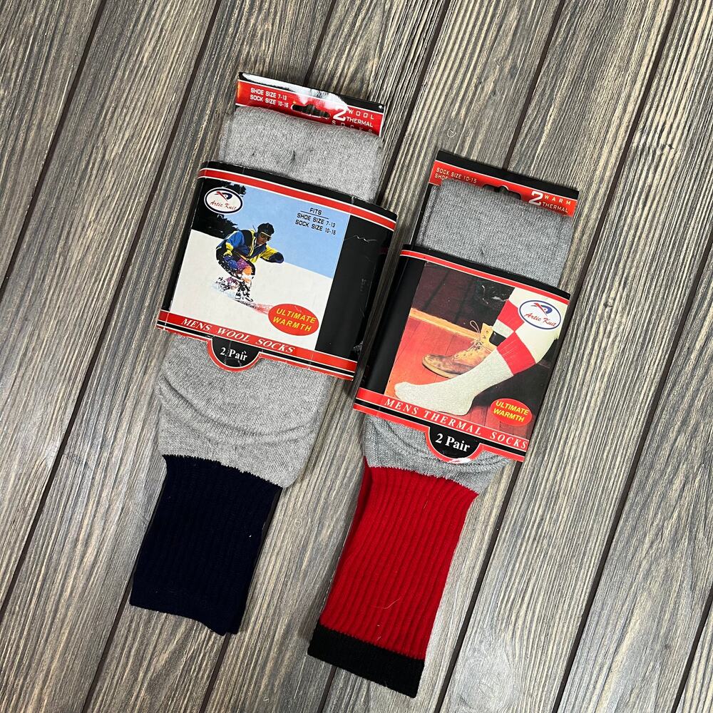 Artic Knit Vintage Thermal Wool Cotton Hunting Socks Gray Ultimate Warmth 2 Pair